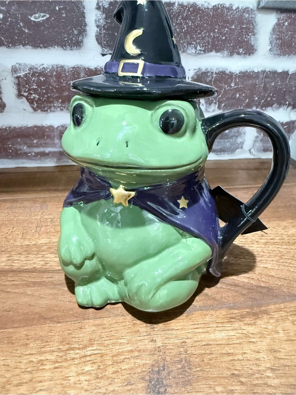 Hand-Painted Green Frog Witch Mug with Purple Cape